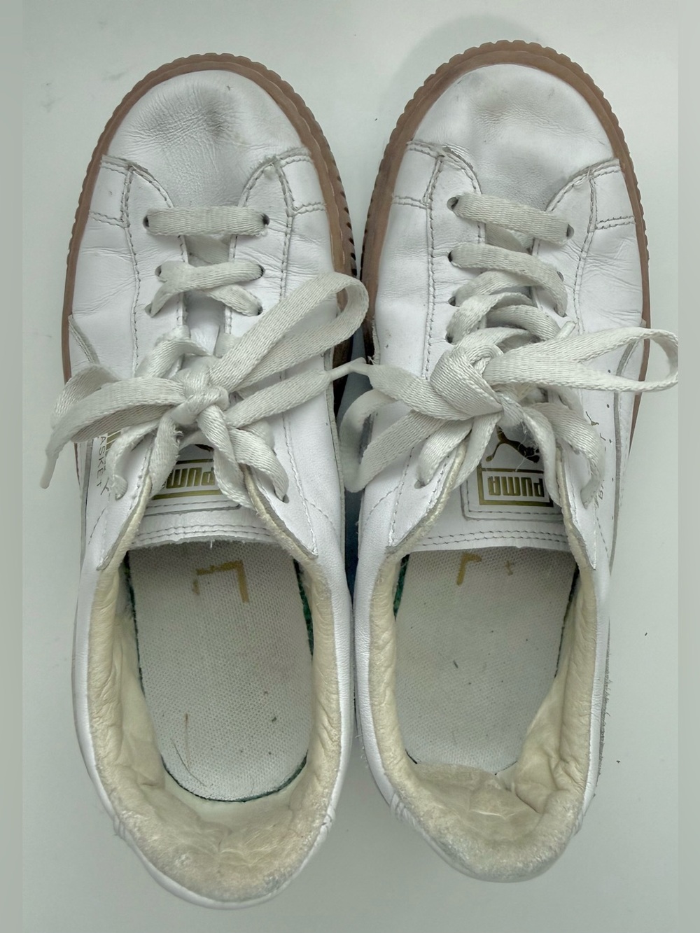 Puma White Leather Low-Top Sneaker with Brown Gum Platform - Picture 6 of 14